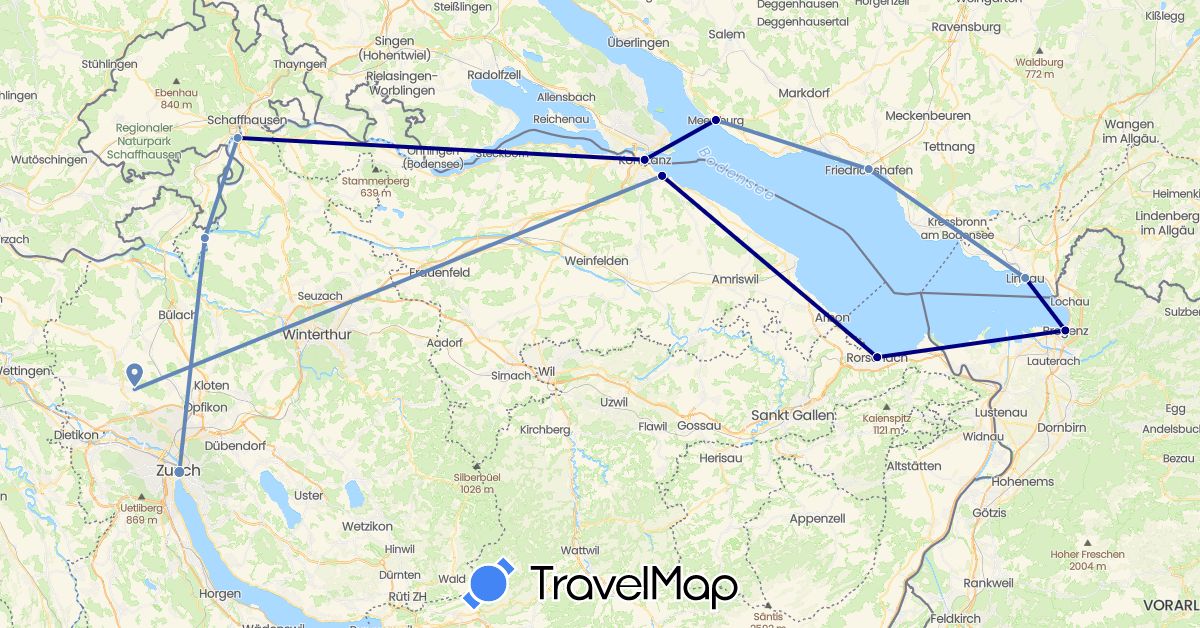 TravelMap itinerary: driving, cycling in Austria, Switzerland, Germany (Europe)